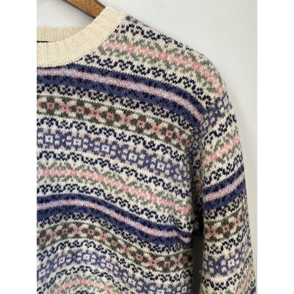 Newton Trading Co 100% Wool Shetland M North Isle Sweater Pink Blue EUC Warm Top - Picture 2 of 9